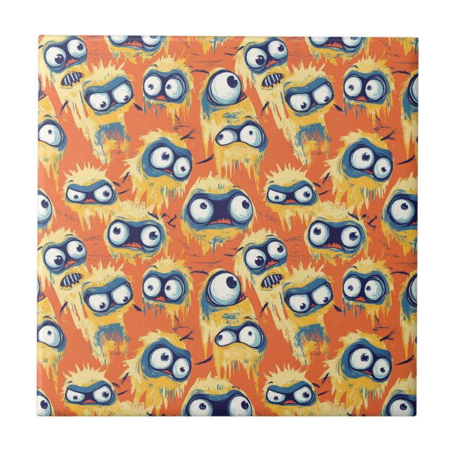 Cute Halloween Monster Yellow Orange Ceramic Tile (Front)