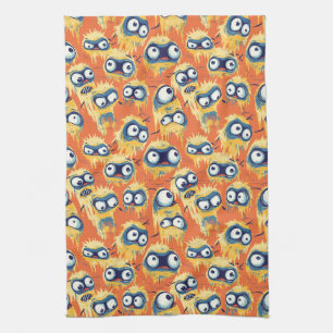 Cute Halloween Monster Yellow Orange Kitchen Towel