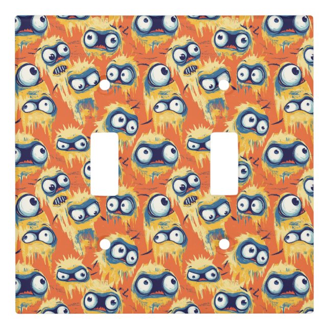 Cute Halloween Monster Yellow Orange Light Switch Cover (Front)