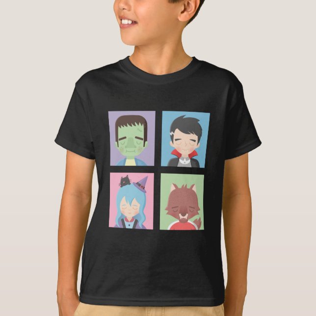 Cute Halloween Monsters Kids Tee (Front)