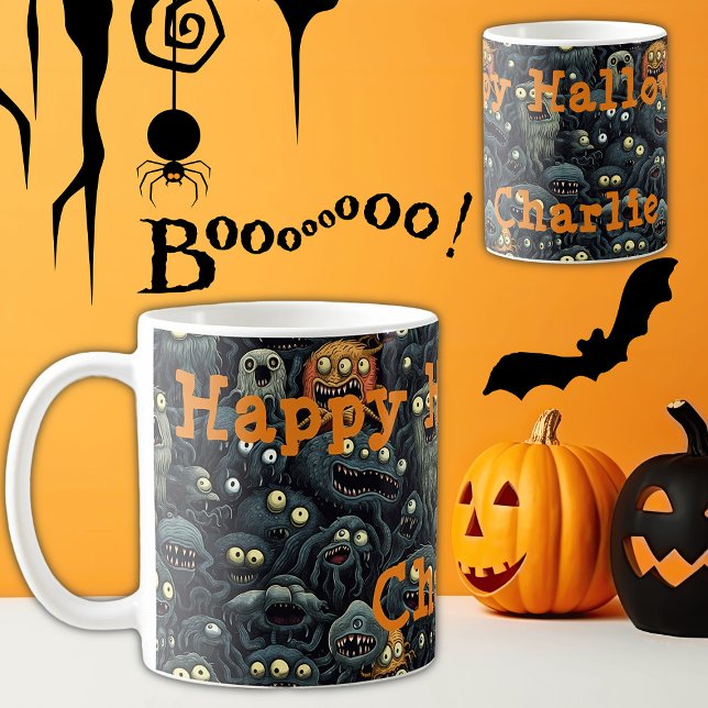 Cute Halloween Monsters, Personalized Name Coffee Mug (Creator Uploaded)