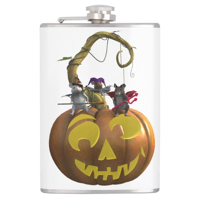 Cute Halloween Mouse Trio Flask (Front)