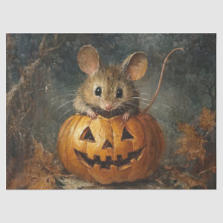 Cute Halloween Mouse with Pumpkin for Decoupage Tissue Paper