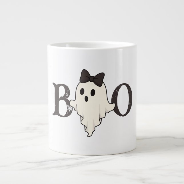 Cute Halloween Mug – "Boo" Ghost with Bow (Front)