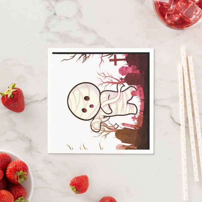 Cute Halloween Mummy in Spooky Graveyard – Funny & Napkins (Insitu)