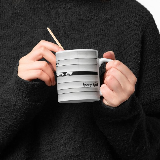 Cute Halloween Mummy Personalized Coffee Mug (Spooky Halloween Mummy Personalized mug.)