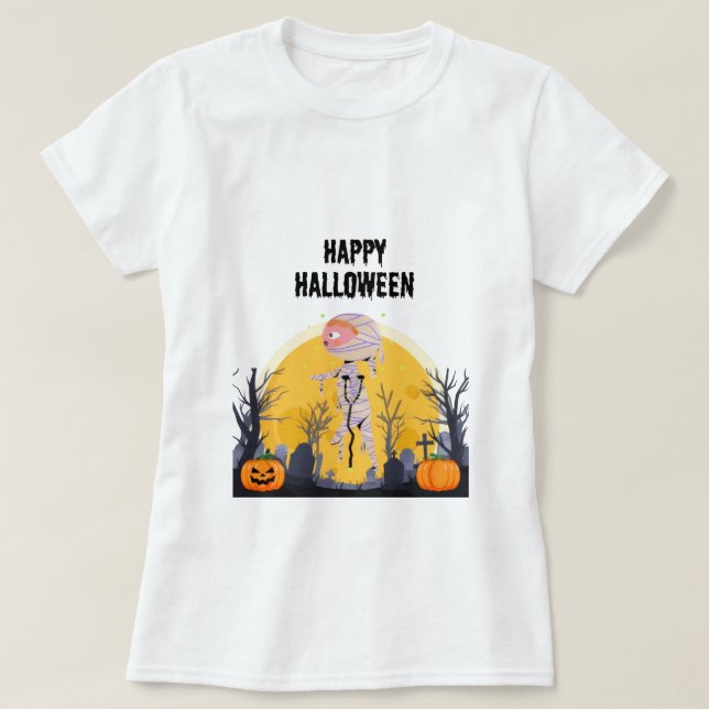 Cute Halloween Mummy T-Shirt | Funny Spooky  Shirt (Design Front)