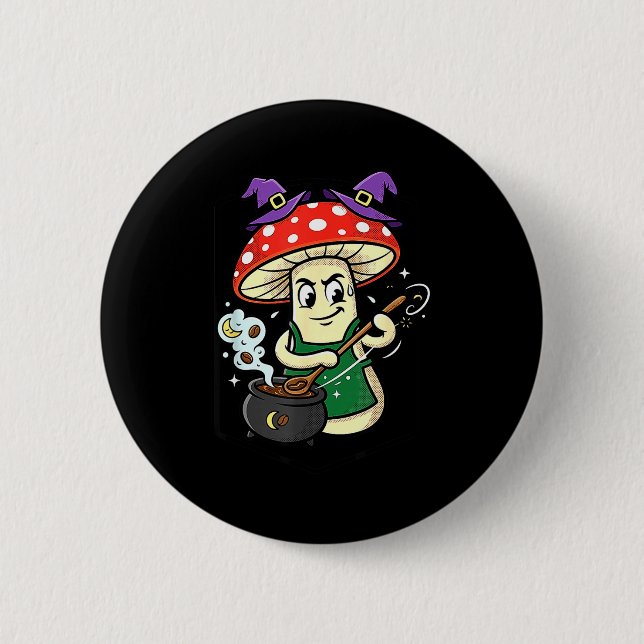 Cute halloween mushroom witch hat cauldron magic  button (Front)