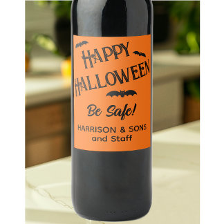 Cute Halloween, Name, Black Orange 6 Wine Labels