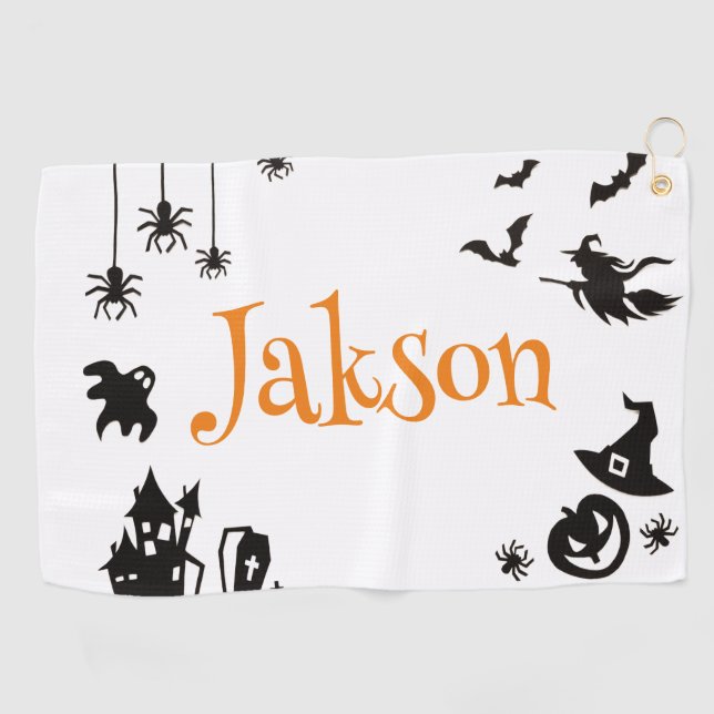 Cute Halloween Name Golf Towel – Personalized Golf (Horizontal)