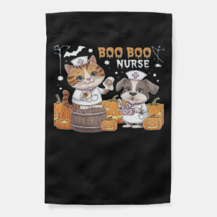 Cute Halloween Nurse Cat and Dog with Pumpkins Cla Garden Flag