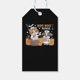 Cute Halloween Nurse Cat and Dog with Pumpkins Cla Gift Tags