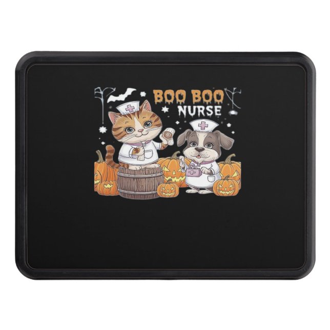 Cute Halloween Nurse Cat and Dog with Pumpkins Cla Hitch Cover (Front)
