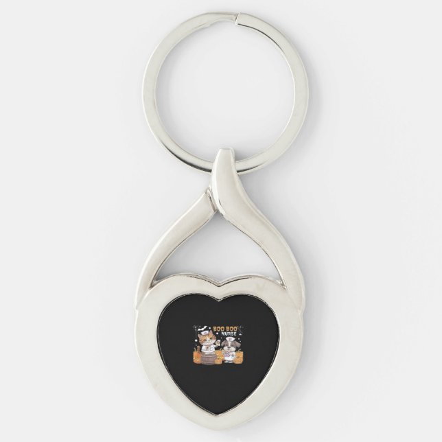 Cute Halloween Nurse Cat and Dog with Pumpkins Cla Keychain (Front)