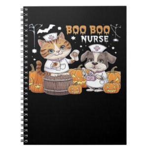 Cute Halloween Nurse Cat and Dog with Pumpkins Cla Notebook