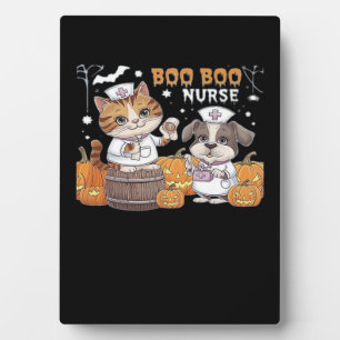 Cute Halloween Nurse Cat and Dog with Pumpkins Cla Plaque