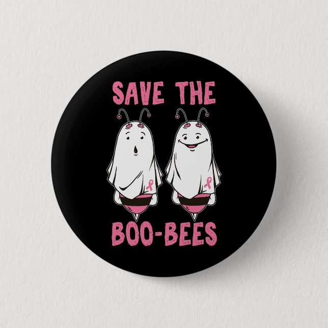 Cute Halloween October Breast Cancer Awareness Sav Button (Front)