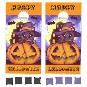 Cute Halloween October Witch Cat Cornhole Set