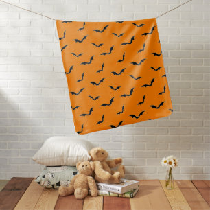 Cute Halloween Orange & Black Bats Flying Pattern Baby Blanket