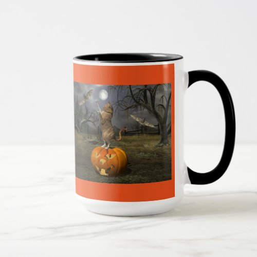 Cute Halloween Orange Cat Batting Bats Mug