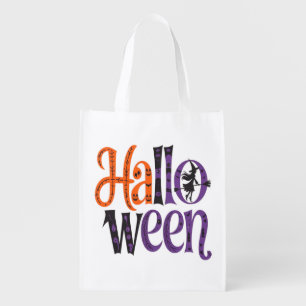 Cute halloween orange purple grocery bag