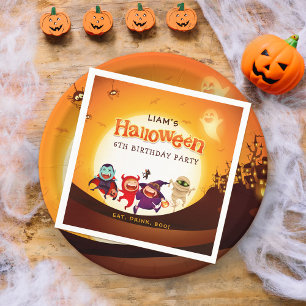 Cute Halloween Orange Spooktacular Kids Napkins