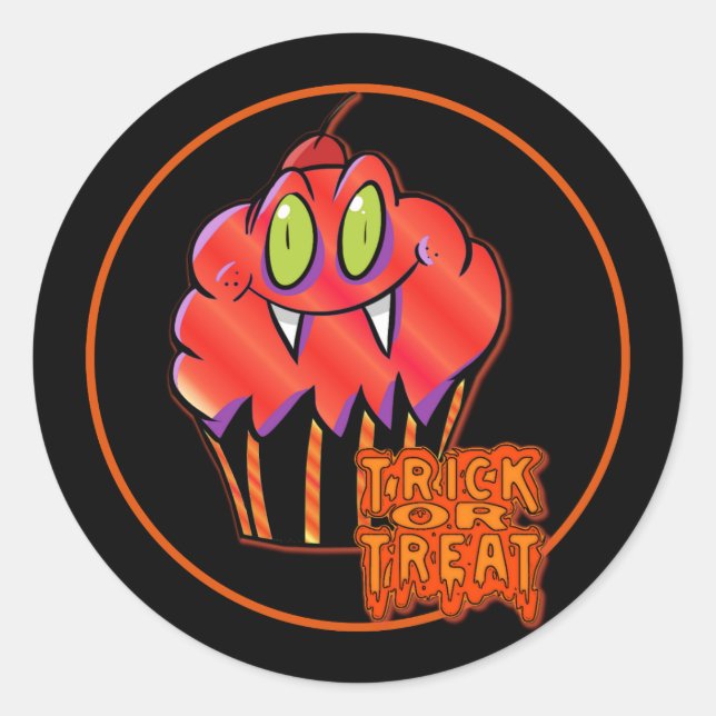 Cute Halloween Orange Vampire Cupcake Stickers (Front)