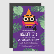 Cute Halloween Owl Botanical First Birthday Magnetic Invitation at Zazzle