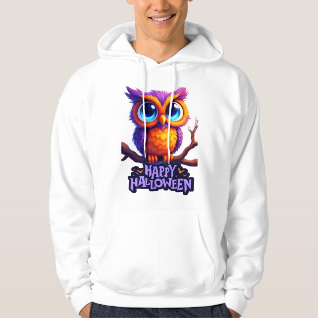 Cute Halloween Owl – Colorful Spooky Night Art Hoodie (Front)