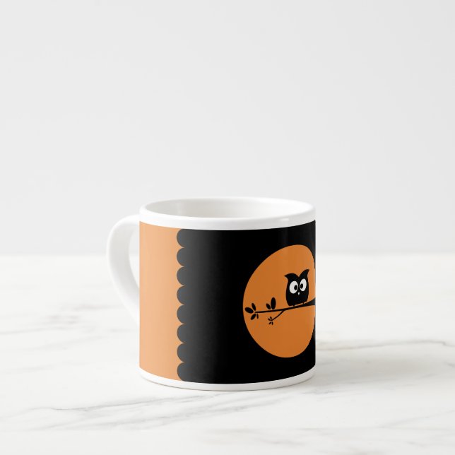 Cute Halloween Owl + customised background colours Espresso Cup (Front Left)