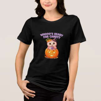 Cute Halloween Owl Jack o Lantern Whooos Ready Tri-Blend Shirt