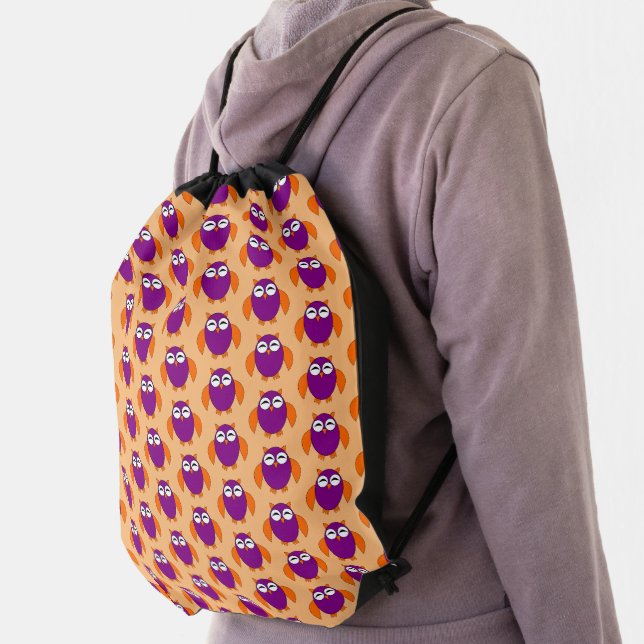 Cute Halloween Owl Patterned Drawstring Bag (Insitu)