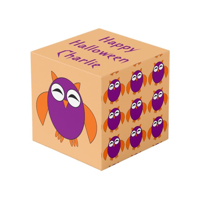 Cute Halloween Owl Personalized Cube (Front Angled)