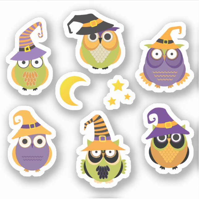 Cute Halloween Owl Witches Sticker (Front)