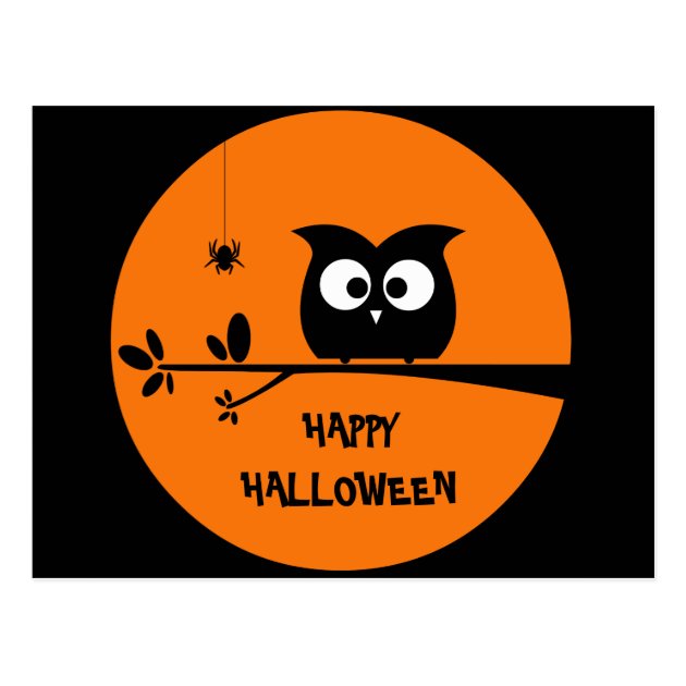 Cute Halloween Owl With Customised Moon Colours Postcard