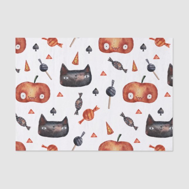Cute Halloween Painted Patterns (Customizeable BG) Tissue Paper (Front)