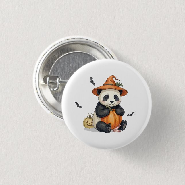 Cute Halloween Panda Pumpkin Button (Front & Back)