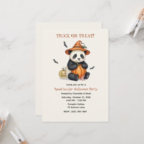 Cute Halloween Panda Pumpkin Invitation