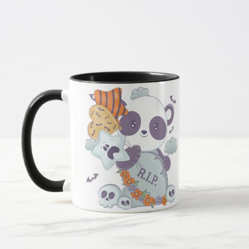 Cute Halloween Panda RIP Grave Skull Halloween Mug