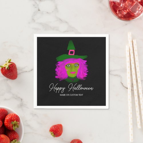 Cute Halloween Party Black Purple Witch Monogram Napkins