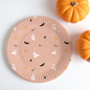Cute Halloween Party Little Boo Orange Ghost Paper Plates