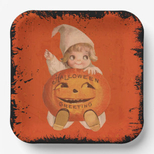 Cute Halloween Party Plate, Vintage Halloween Paper Plates