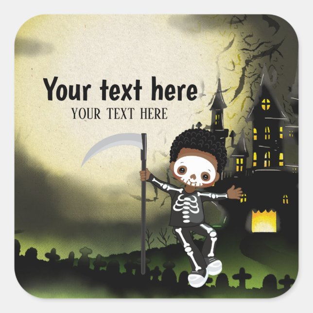 Cute Halloween party Skeleton Square Sticker (Front)