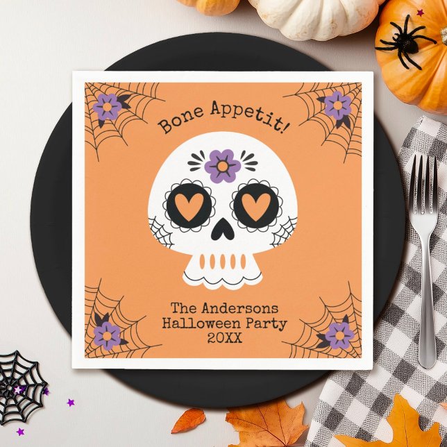 Cute Halloween Party Sugar Skull Napkins (A cute sugar skull napkin for your Halloween party.)