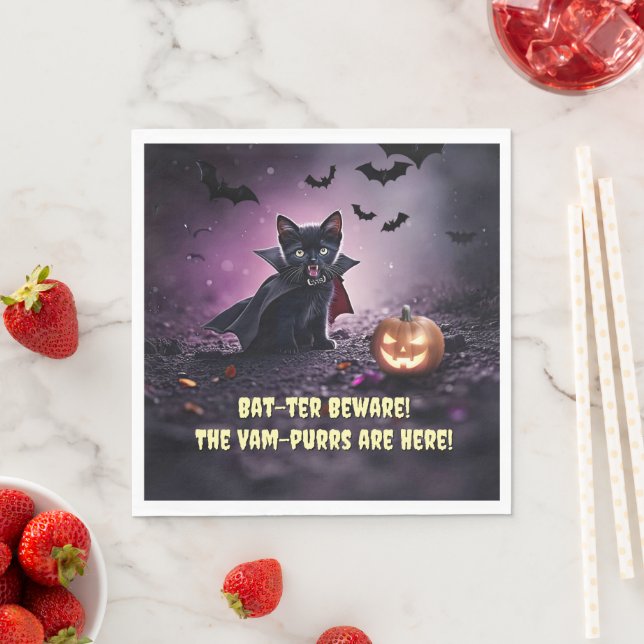 Cute Halloween Party with Black Cat Vampire Napkins (Insitu)