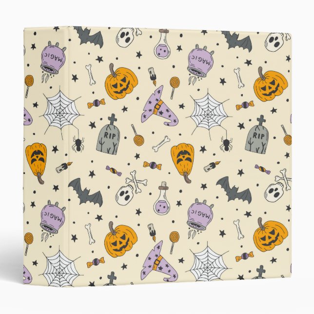 Cute Halloween Pattern 3 Ring Binder (Front/Spine)