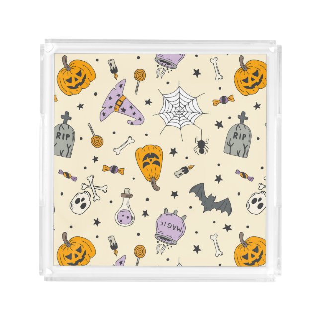 Cute Halloween Pattern Acrylic Tray (Front)