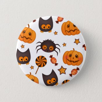 Cute Halloween Pattern Illustration Button by VintageDesignsShop at Zazzle