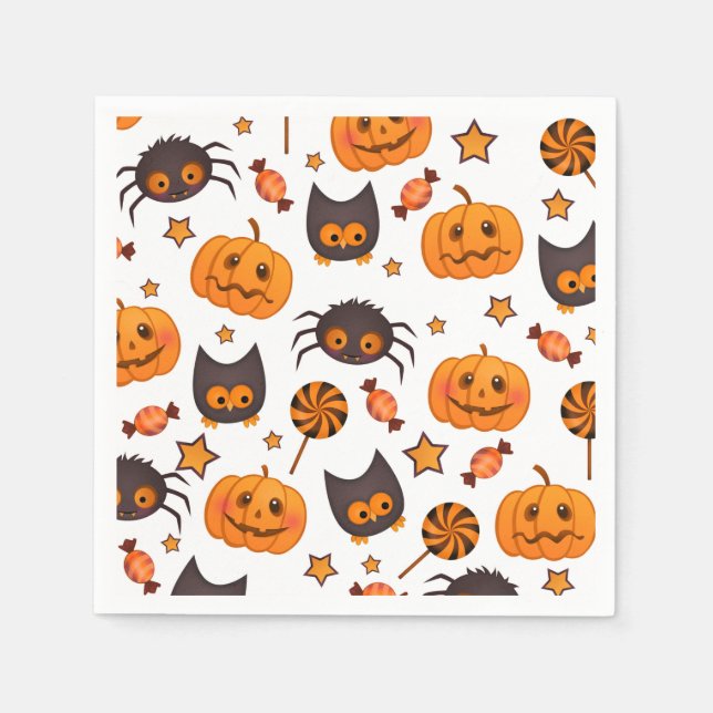 Cute Halloween Pattern Illustration Napkins (Front)