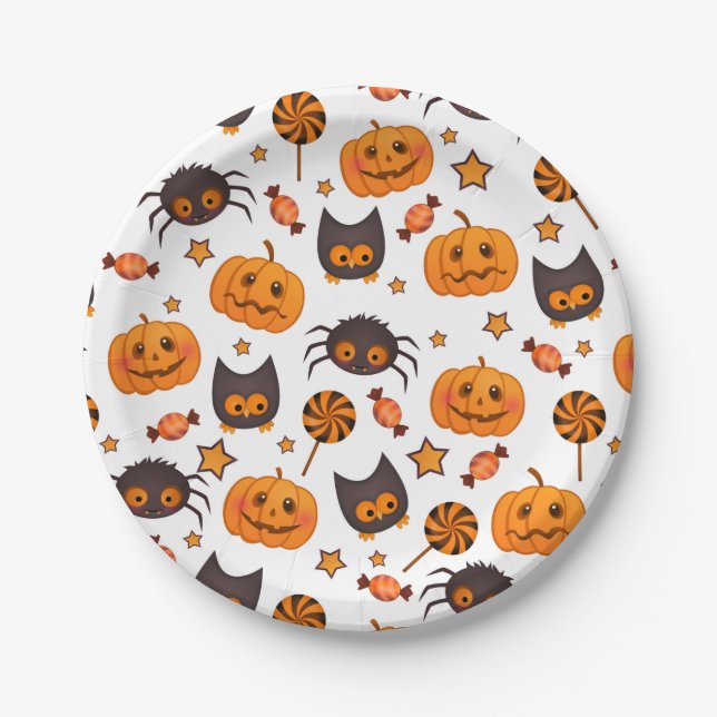 Cute Halloween Pattern Illustration Paper Plates (Front)